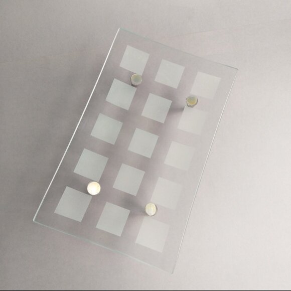 MCM Tray Frosted Glass Atomic Era Grid Pattern Metal Peg Legs VTG 60s Decorative - Picture 14 of 14